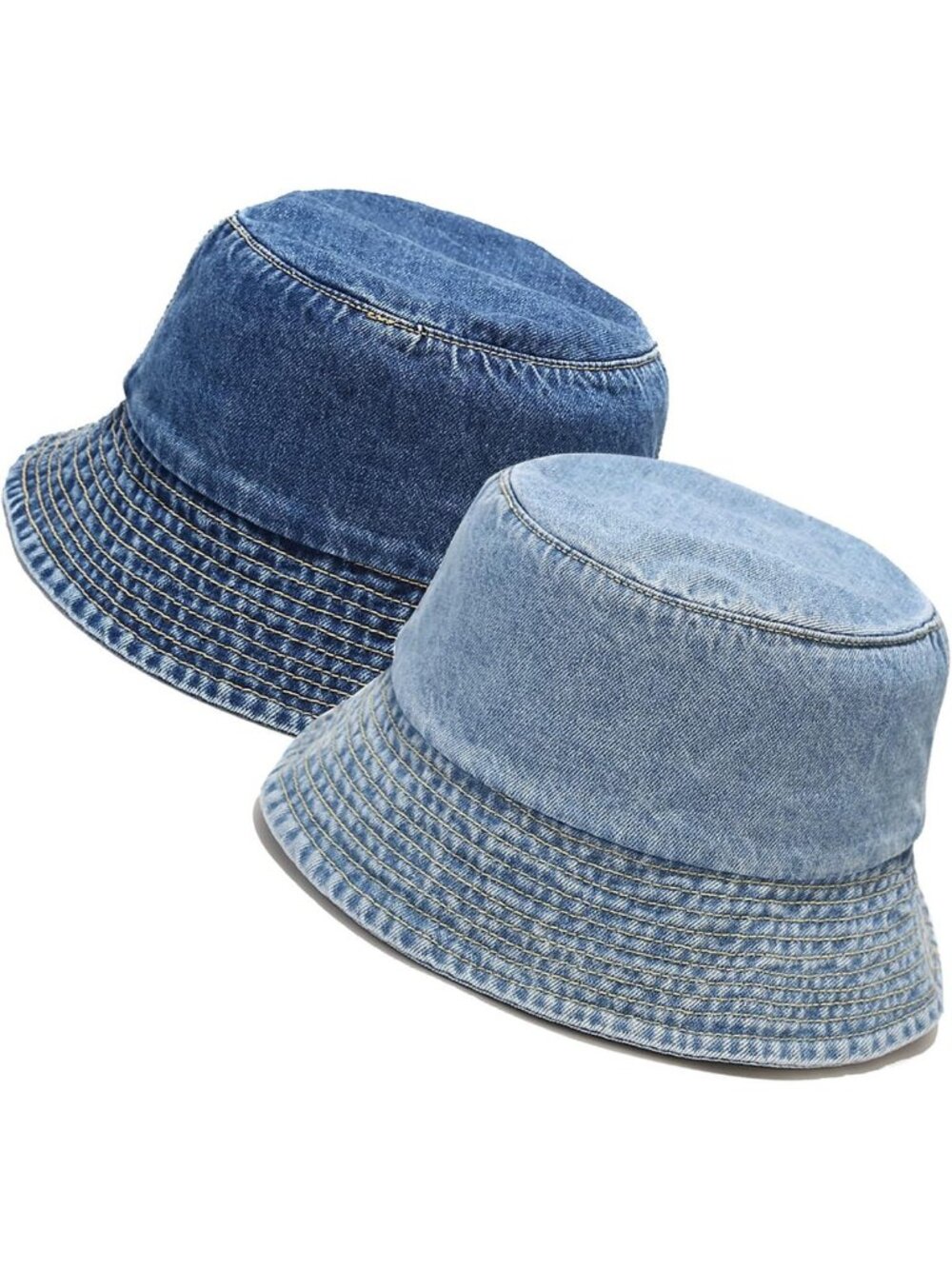 Unisex 2-Pack Denim Bucket Hats | Packable Cotton Beach Sun Hats for Summer Fun